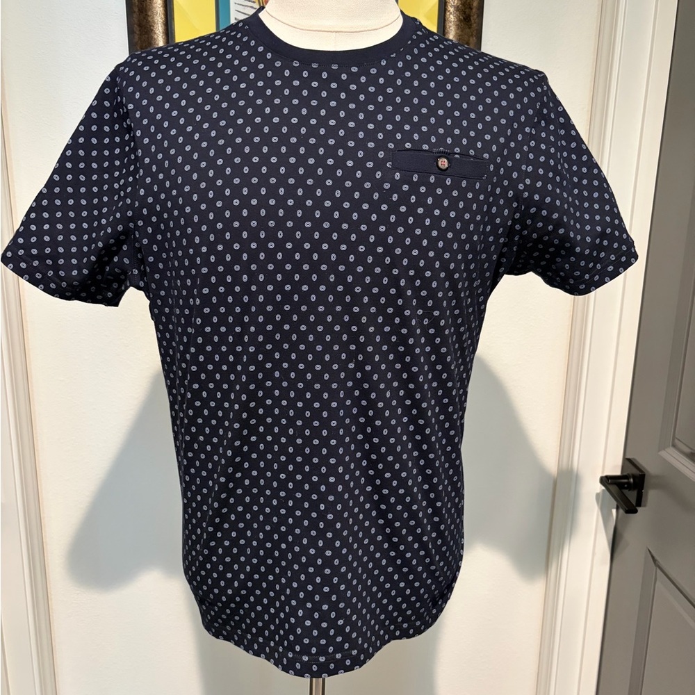 Ted Baker Navy Blue Short Sleeve Tee with Micro Dot Print
